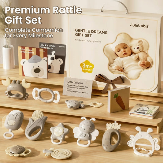 Newborn Baby Toy Gift Set Montessori Rattles Teethers and Sensory Toys Gift Box