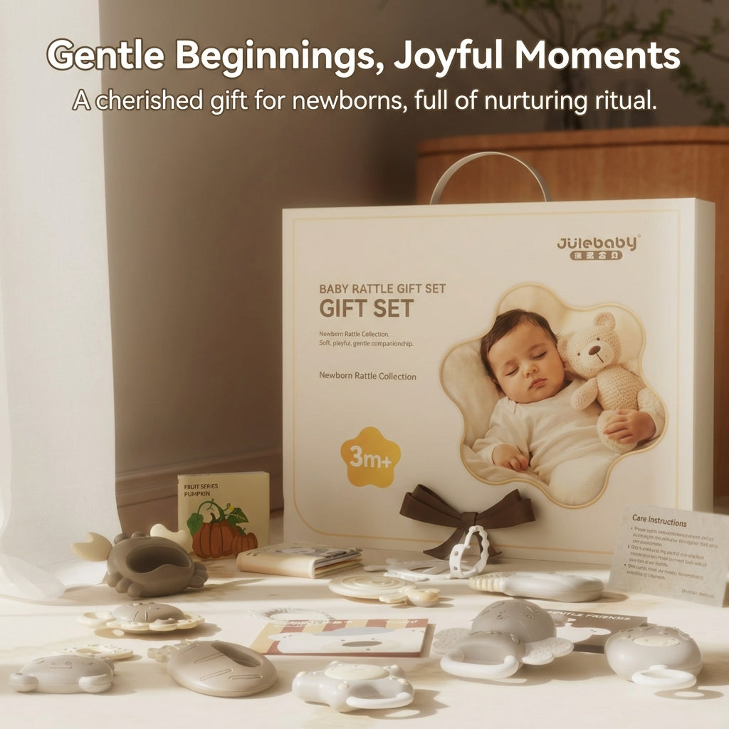 Newborn Baby Toy Gift Set Montessori Rattles Teethers and Sensory Toys Gift Box