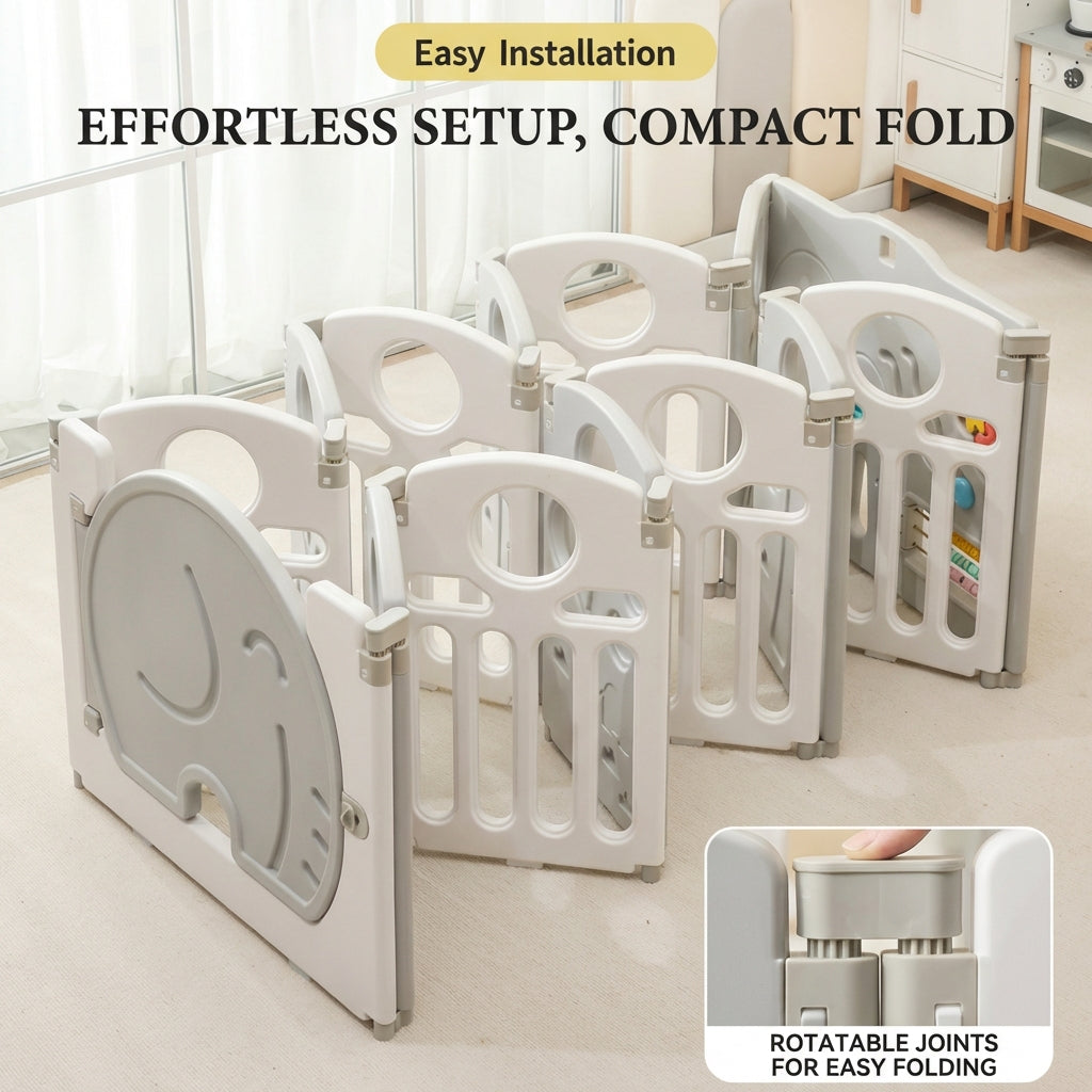 Foldable Baby Playpen Indoor Safety Play Yard with Activity Panels and Basketball Hoop