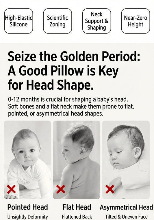 Cloud-Soft Ergonomic Baby Shaping Pillow | 100% Cotton & Silicone Support (0-12 Months)