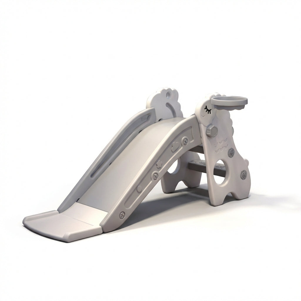 Indoor Kids Slide Foldable Toddler Slide with Basketball Hoop and Safety Steps