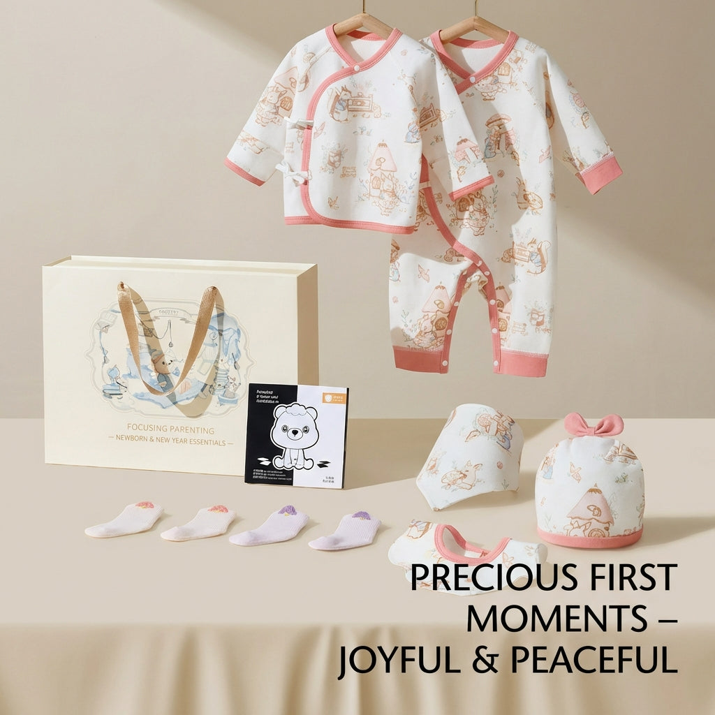 Newborn Baby Gift Set Organic Cotton Clothing Set with Hat Mittens and Gift Box