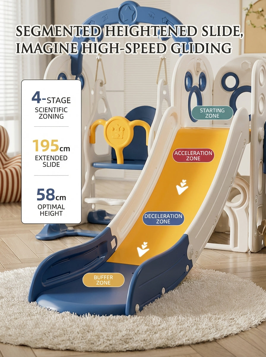 Kids Indoor Playground Slide Swing and Climber Set with Basketball Hoop Multi Activity Playset