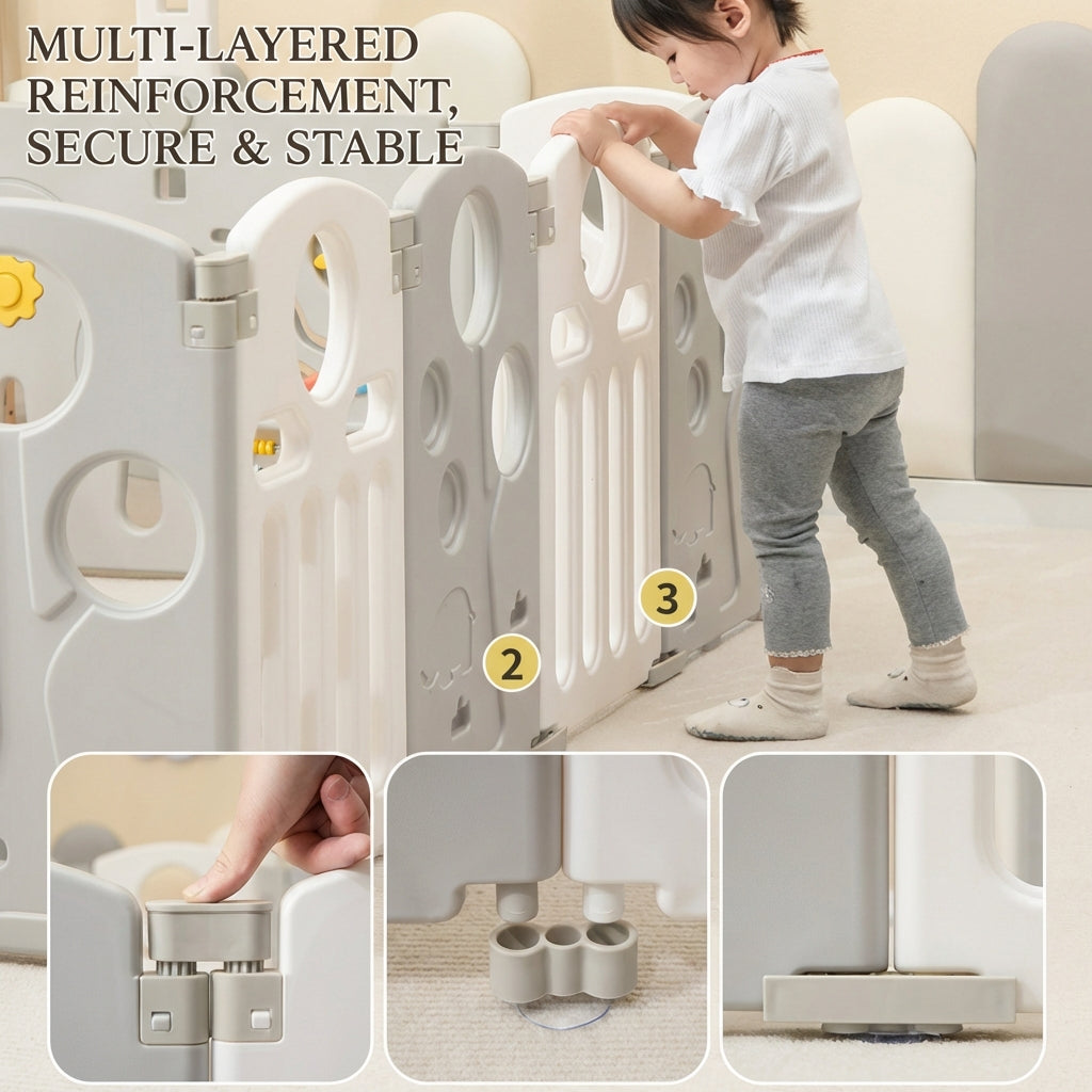 Foldable Baby Playpen Indoor Safety Play Yard with Activity Panels and Basketball Hoop