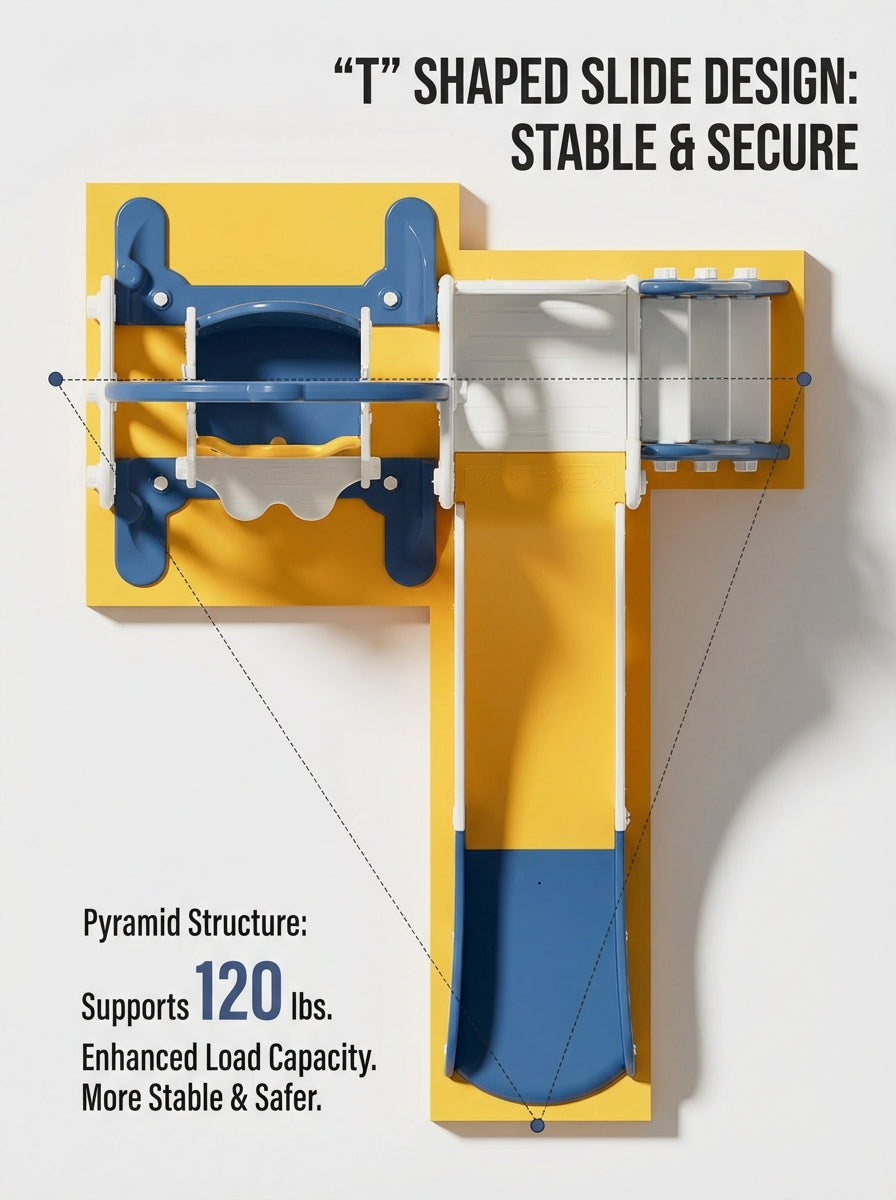 Kids Indoor Playground Slide Swing and Climber Set with Basketball Hoop Multi Activity Playset