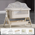 Portable Baby Bedside Crib Adjustable Height Foldable Newborn Bassinet with Wheels