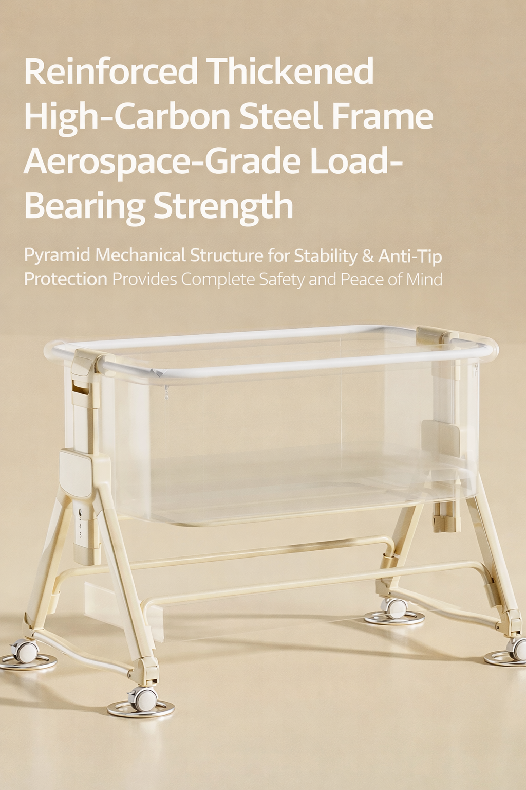 Portable Baby Bedside Crib Adjustable Height Foldable Newborn Bassinet with Wheels