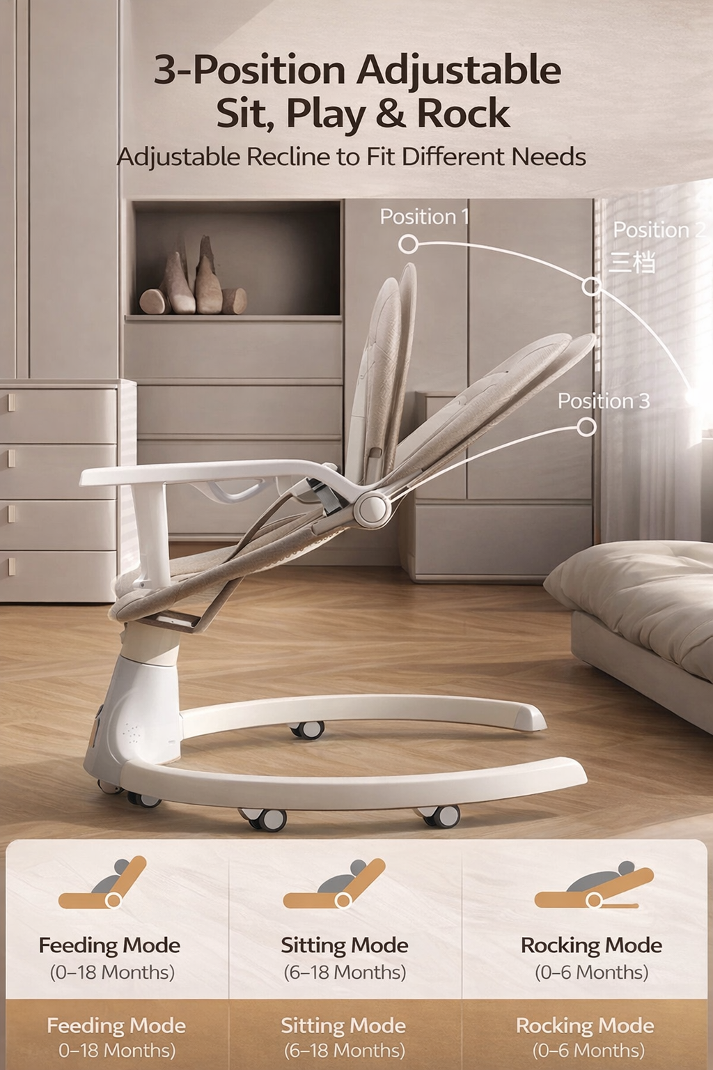 AI Smart Baby Rocker Automatic Soothing Chair with Cry Detection Music and App Control