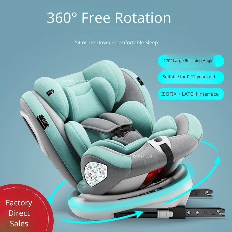 360° Rotating ISOFIX Baby Car Seat (0–12 Years) – Convertible Safety Seat