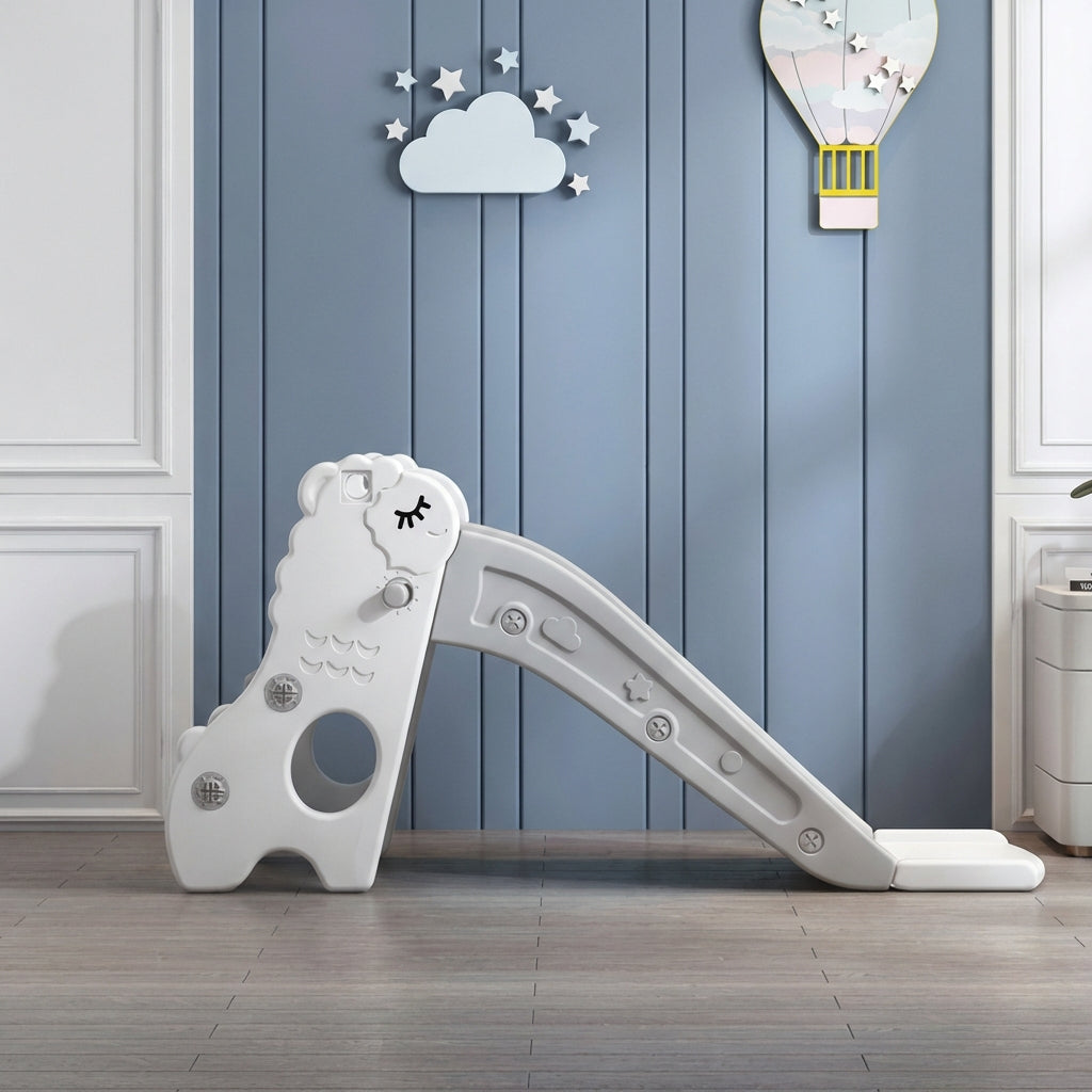 Indoor Kids Slide Foldable Toddler Slide with Basketball Hoop and Safety Steps