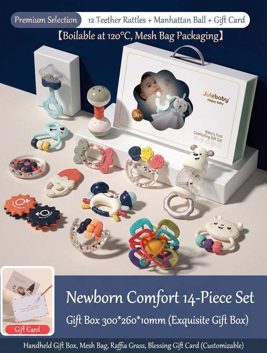 Newborn Baby Toy Gift Set Montessori Rattles Teethers and Sensory Toys Gift Box