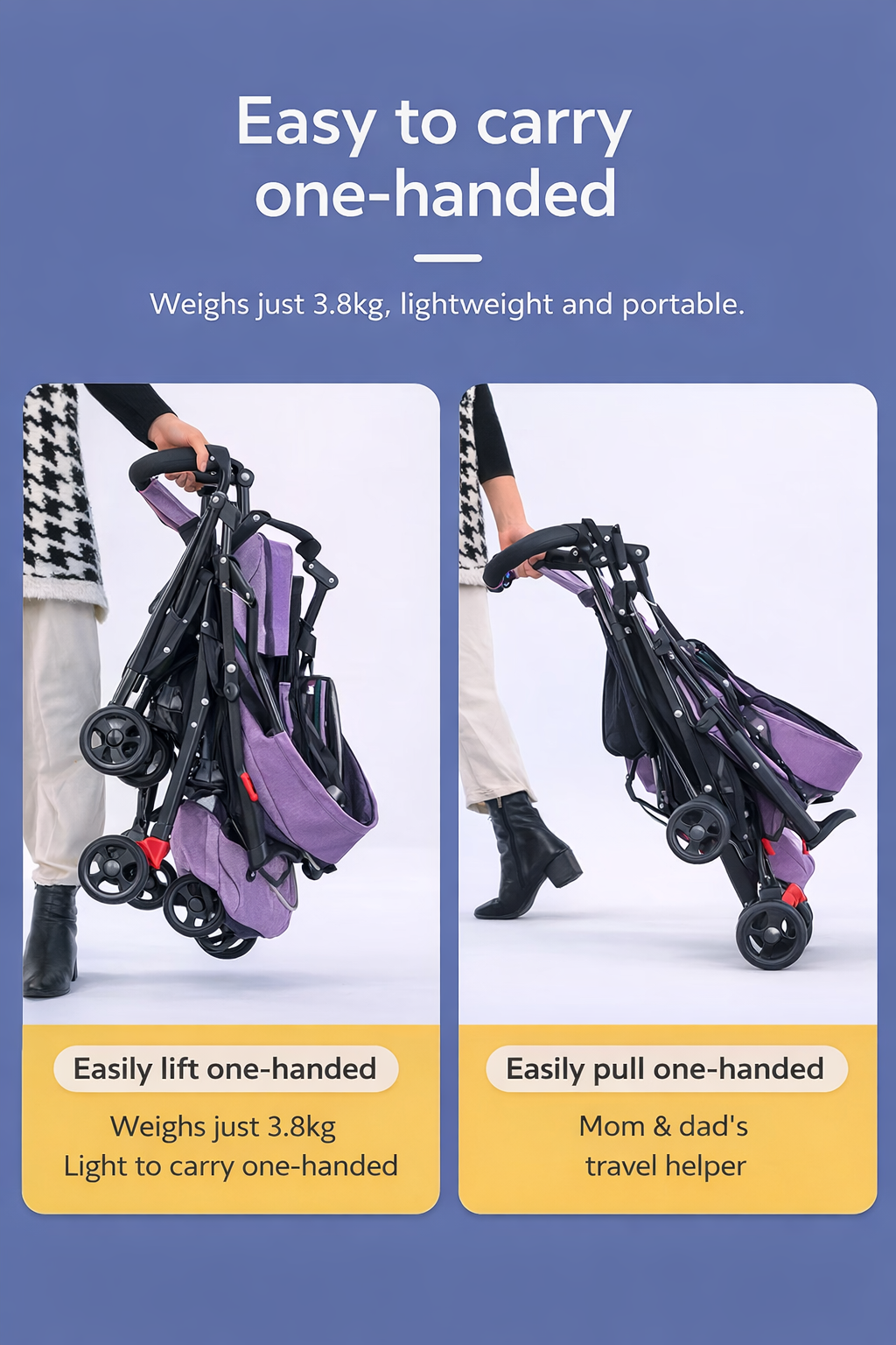 Premium Compact Stroller – Ultra-Light Reclining Travel Stroller (Newborn to 4 Years)