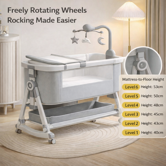 Premium Adjustable Bedside Baby Bassinet with Rotating Mobile & Storage
