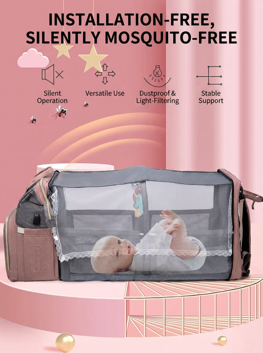 Reibbie French Newborn Baby Welcome Gift Box – Luxury Convertible Diaper Backpack & Portable Crib Set