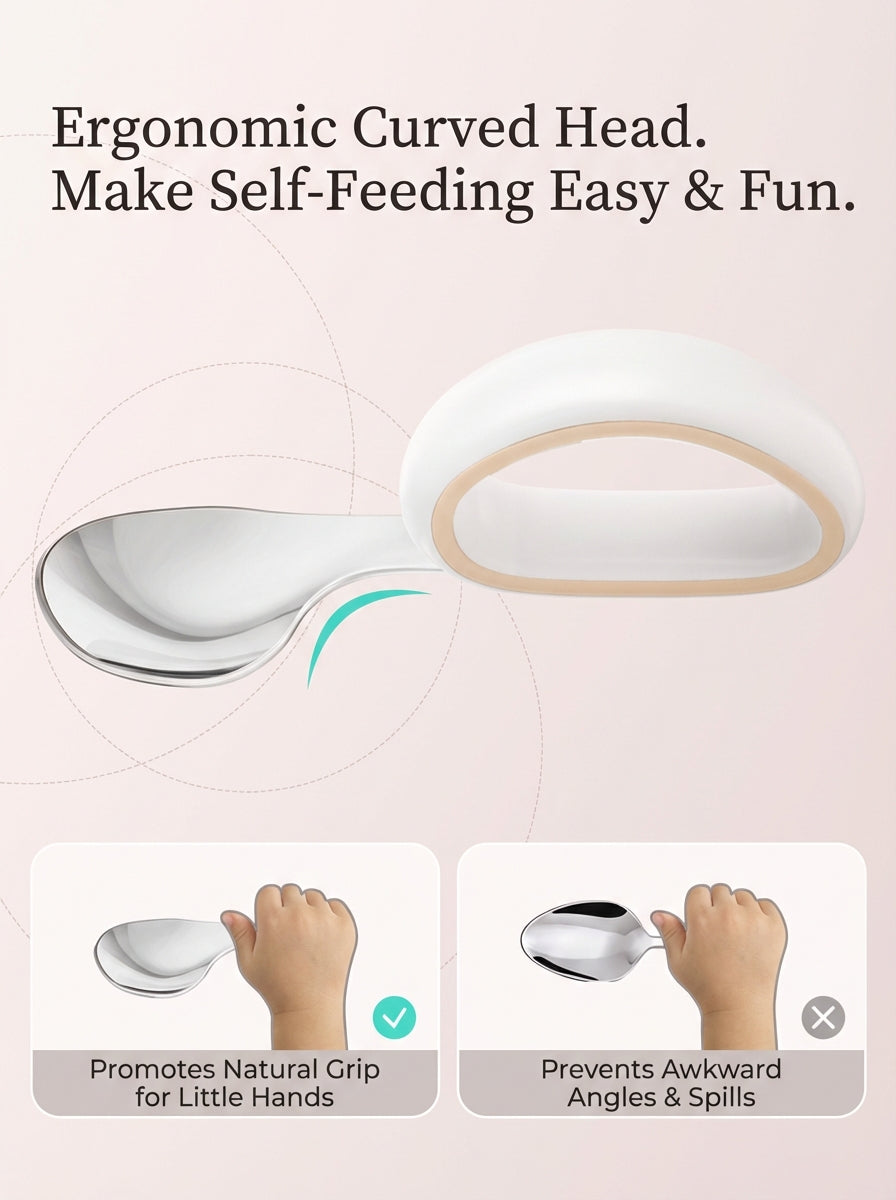 Taoqibaby™ Ergonomic Baby Spoon & Fork Set – 316L Stainless Steel Self-Feeding Training Utensils