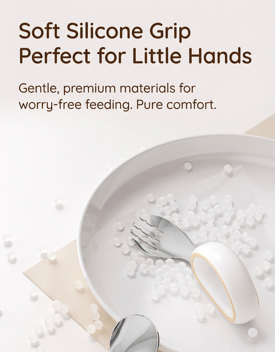 Taoqibaby™ Ergonomic Baby Spoon & Fork Set – 316L Stainless Steel Self-Feeding Training Utensils