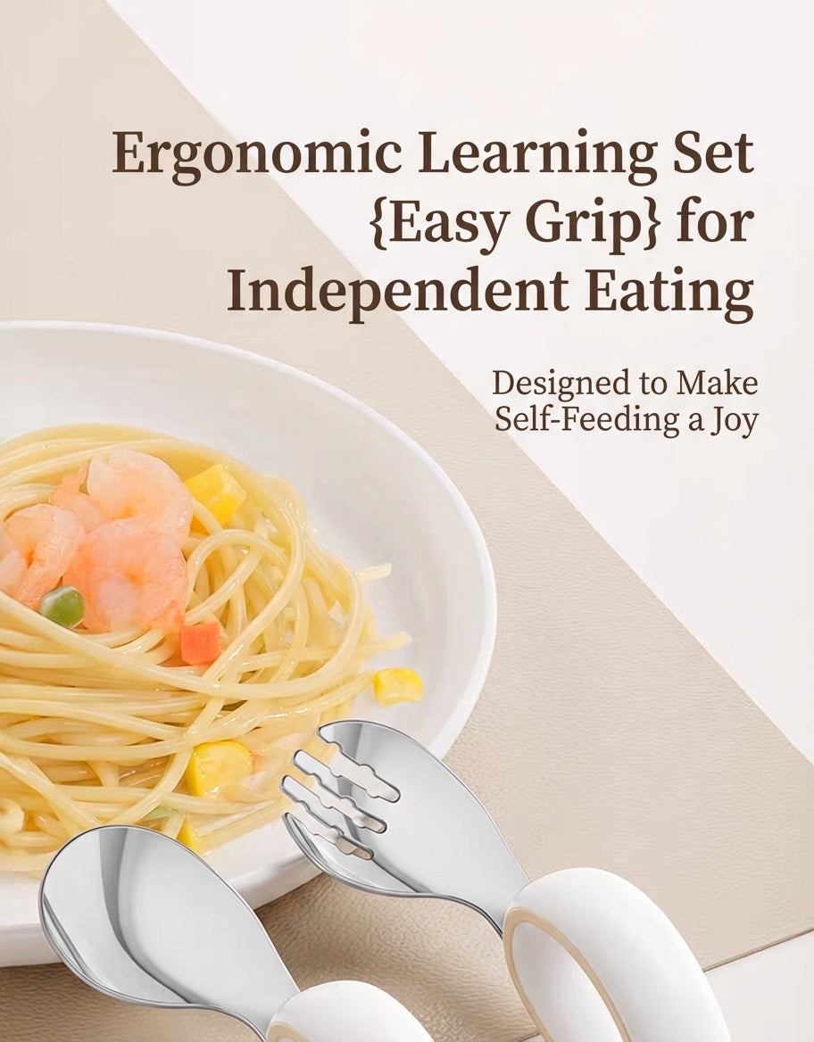 Taoqibaby™ Ergonomic Baby Spoon & Fork Set – 316L Stainless Steel Self-Feeding Training Utensils