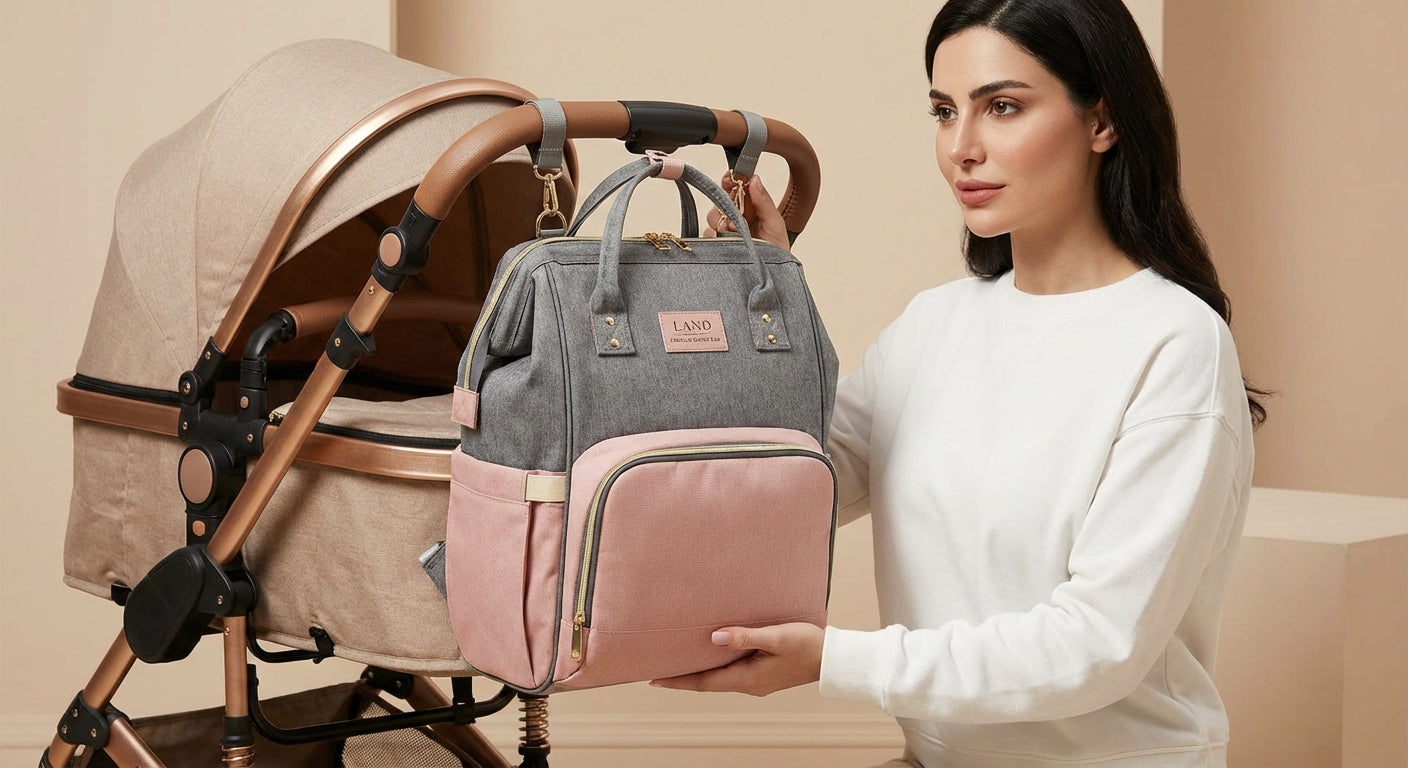 Reibbie French Newborn Baby Welcome Gift Box – Luxury Convertible Diaper Backpack & Portable Crib Set