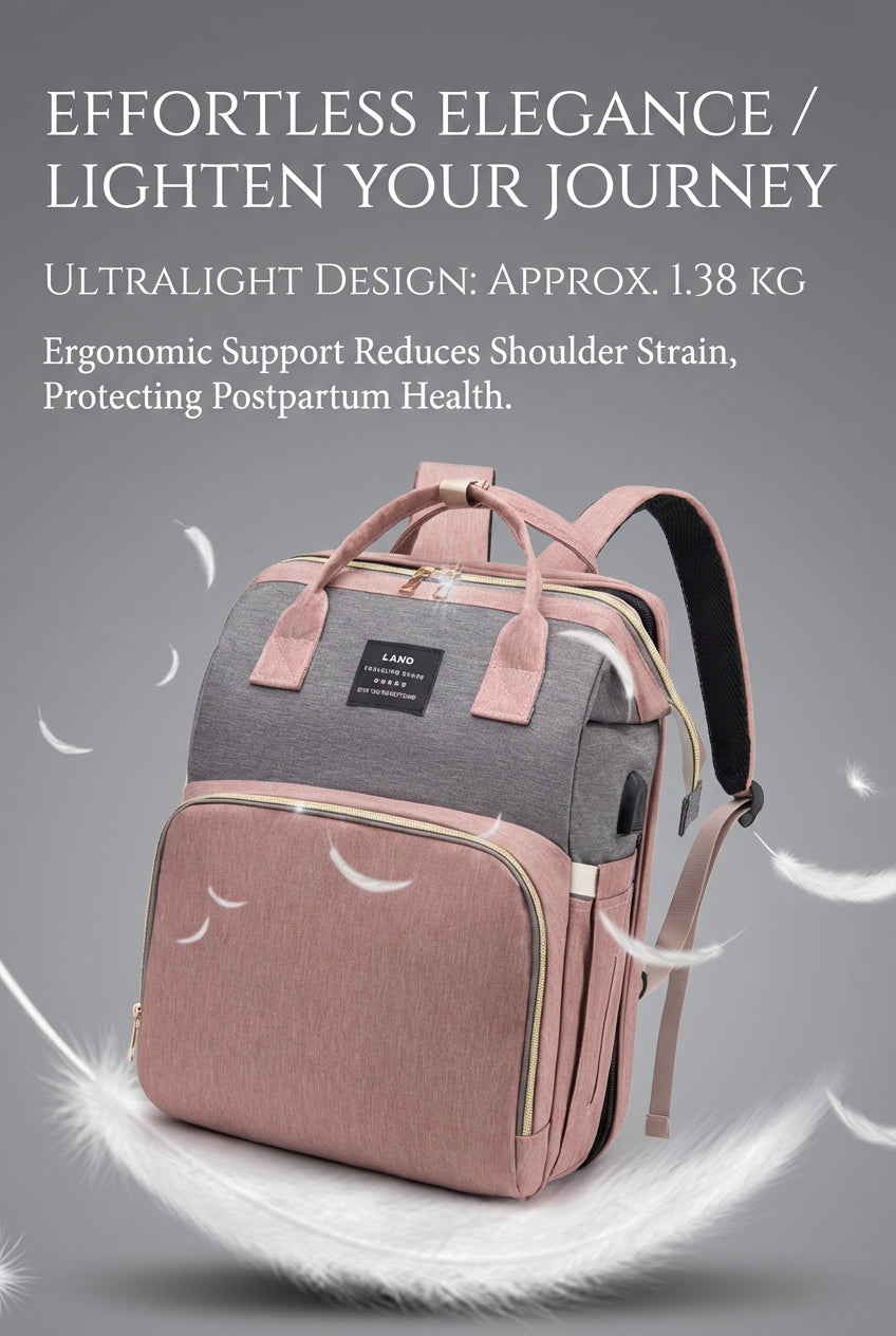 Reibbie French Newborn Baby Welcome Gift Box – Luxury Convertible Diaper Backpack & Portable Crib Set