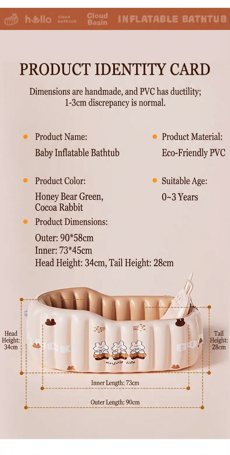 CloudBath™ Baby Inflatable Bathtub – Soft Support Bath Nest with Cushion & Drain Plug