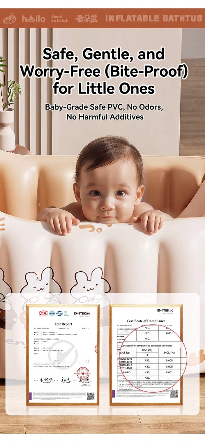 CloudBath™ Baby Inflatable Bathtub – Soft Support Bath Nest with Cushion & Drain Plug