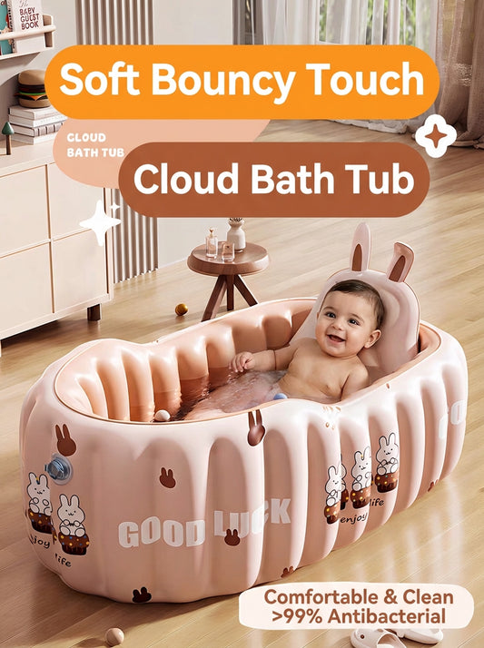 CloudBath™ Baby Inflatable Bathtub – Soft Support Bath Nest with Cushion & Drain Plug