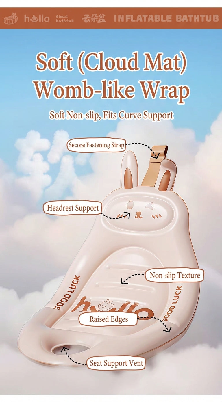 CloudBath™ Baby Inflatable Bathtub – Soft Support Bath Nest with Cushion & Drain Plug