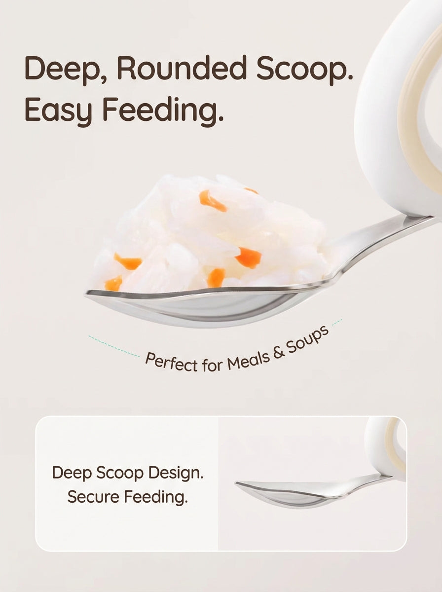 Taoqibaby™ Ergonomic Baby Spoon & Fork Set – 316L Stainless Steel Self-Feeding Training Utensils