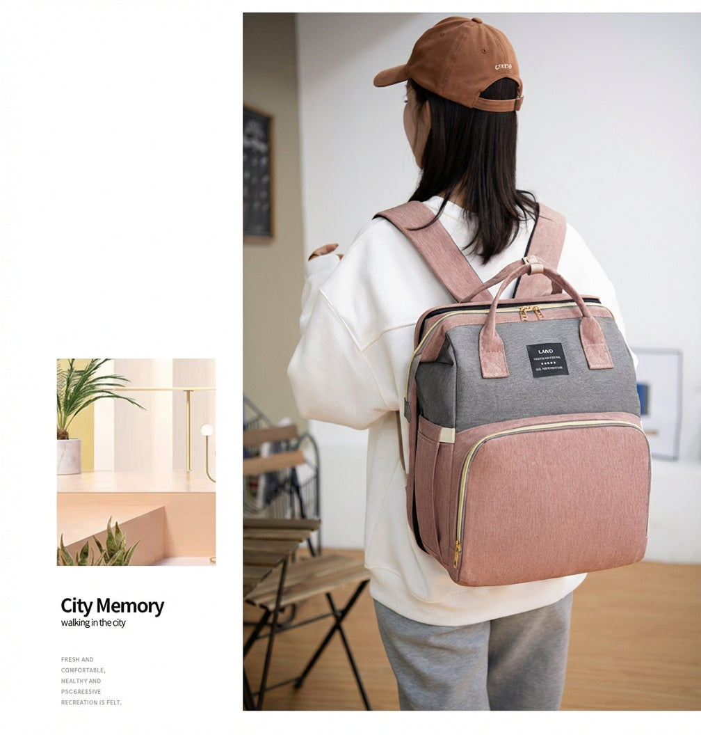 Reibbie French Newborn Baby Welcome Gift Box – Luxury Convertible Diaper Backpack & Portable Crib Set