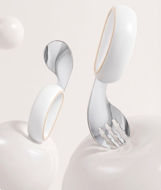 Taoqibaby™ Ergonomic Baby Spoon & Fork Set – 316L Stainless Steel Self-Feeding Training Utensils