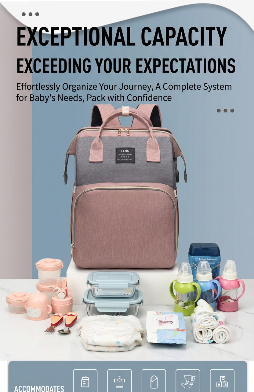 Reibbie French Newborn Baby Welcome Gift Box – Luxury Convertible Diaper Backpack & Portable Crib Set