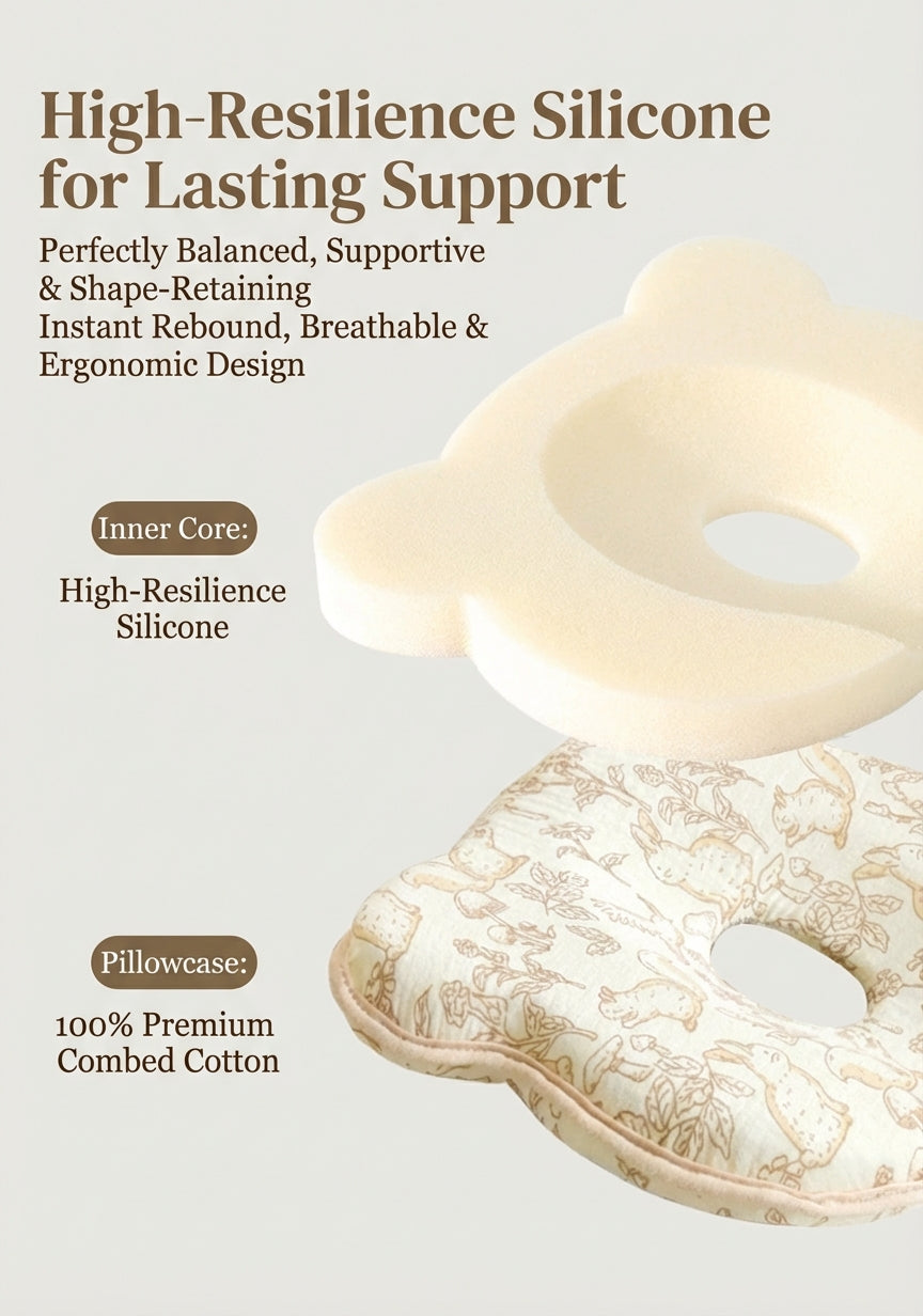 Cloud-Soft Ergonomic Baby Shaping Pillow | 100% Cotton & Silicone Support (0-12 Months)