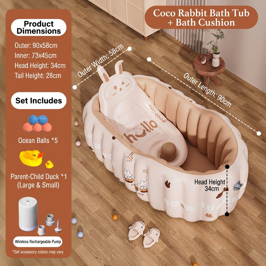 CloudBath™ Baby Inflatable Bathtub – Soft Support Bath Nest with Cushion & Drain Plug