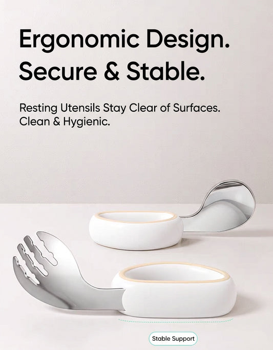 Taoqibaby™ Ergonomic Baby Spoon & Fork Set – 316L Stainless Steel Self-Feeding Training Utensils