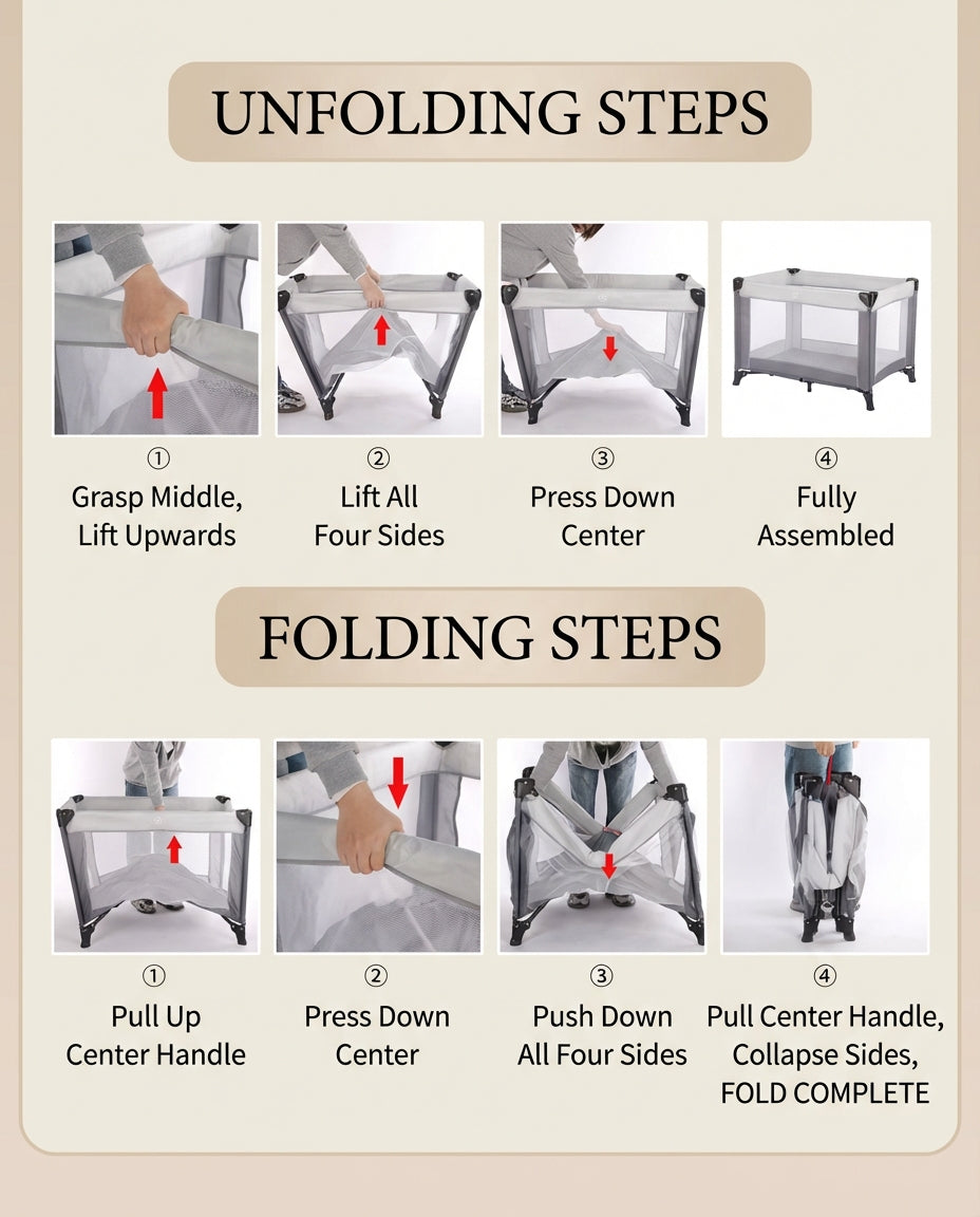 Foldable Portable Baby Playpen – Travel Crib & Safety Play Yard (Indoor & Outdoor)