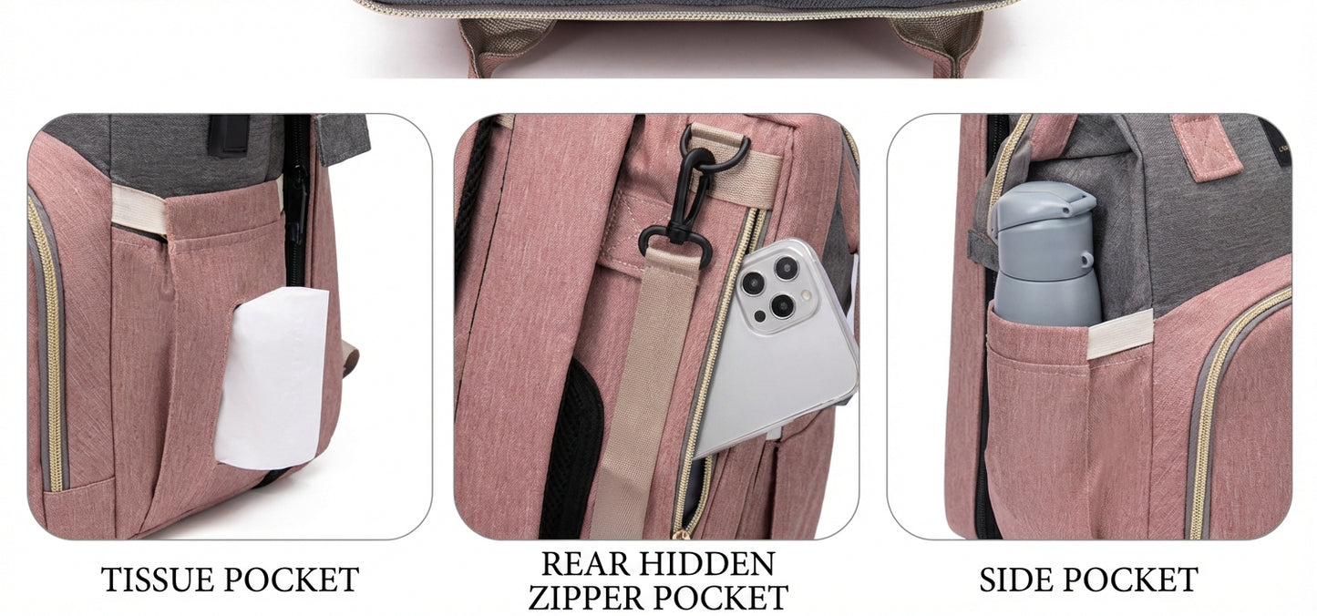 Reibbie French Newborn Baby Welcome Gift Box – Luxury Convertible Diaper Backpack & Portable Crib Set