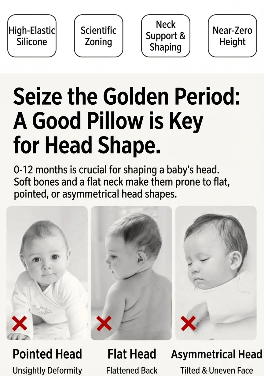 Cloud-Soft Ergonomic Baby Shaping Pillow | 100% Cotton & Silicone Support (0-12 Months)