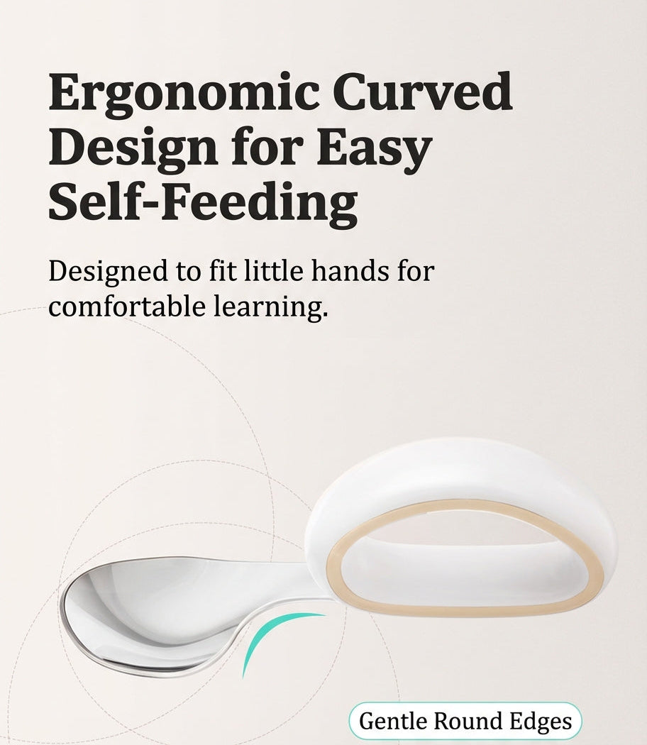 Taoqibaby™ Ergonomic Baby Spoon & Fork Set – 316L Stainless Steel Self-Feeding Training Utensils