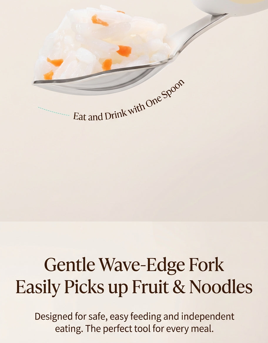 Taoqibaby™ Ergonomic Baby Spoon & Fork Set – 316L Stainless Steel Self-Feeding Training Utensils