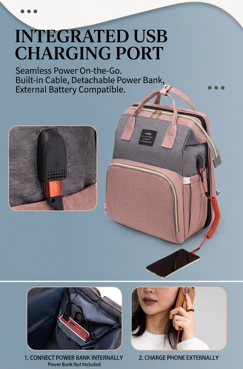 Reibbie French Newborn Baby Welcome Gift Box – Luxury Convertible Diaper Backpack & Portable Crib Set