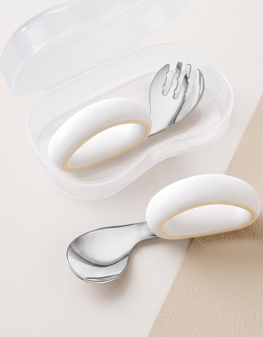 Taoqibaby™ Ergonomic Baby Spoon & Fork Set – 316L Stainless Steel Self-Feeding Training Utensils