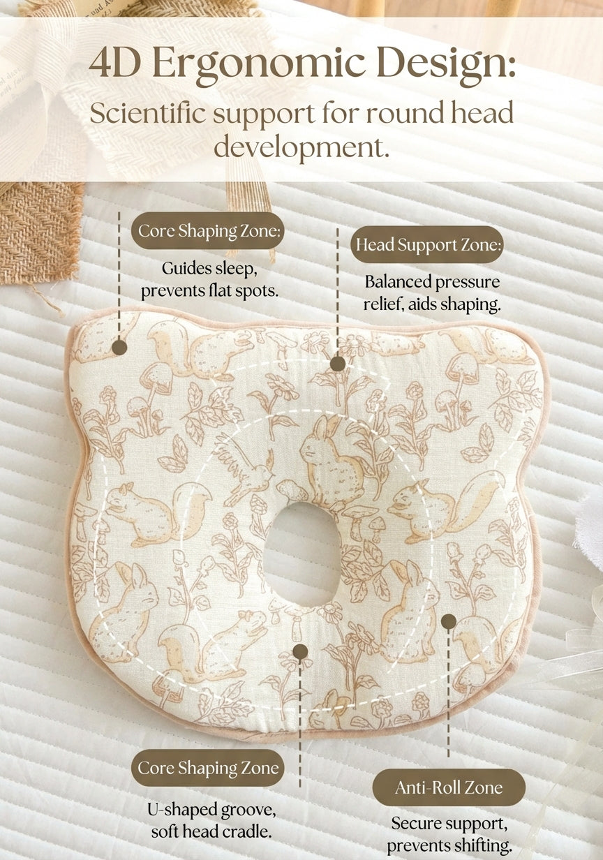 Cloud-Soft Ergonomic Baby Shaping Pillow | 100% Cotton & Silicone Support (0-12 Months)