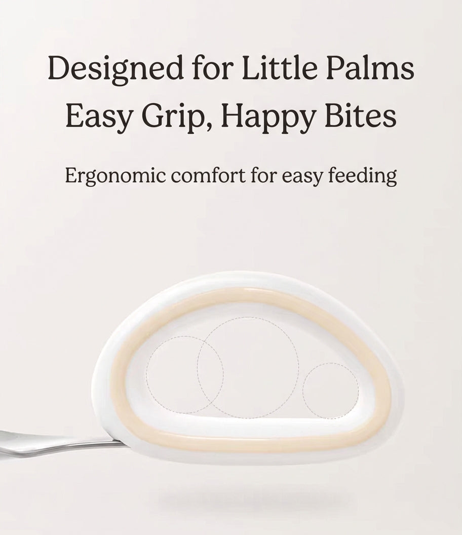 Taoqibaby™ Ergonomic Baby Spoon & Fork Set – 316L Stainless Steel Self-Feeding Training Utensils