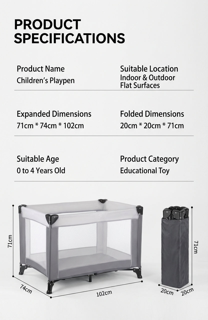 Foldable Portable Baby Playpen – Travel Crib & Safety Play Yard (Indoor & Outdoor)