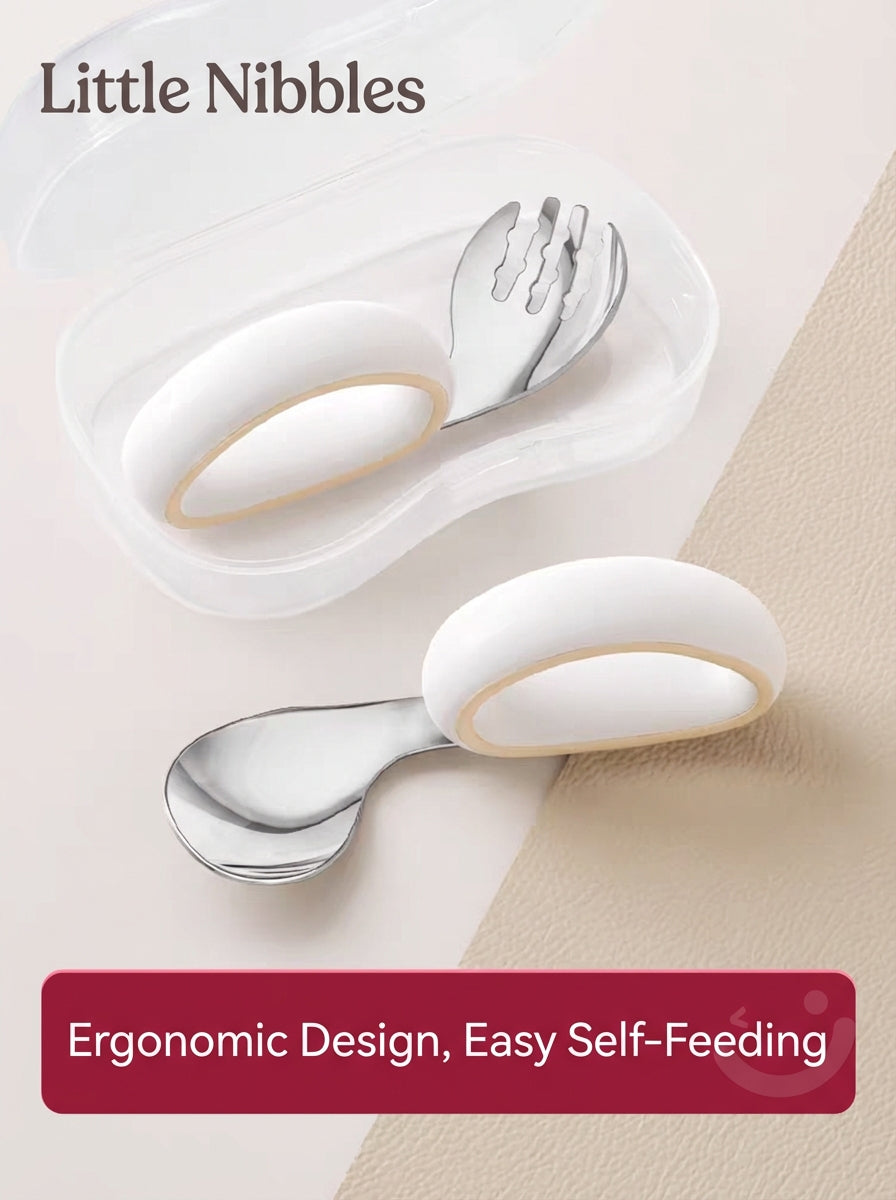 Taoqibaby™ Ergonomic Baby Spoon & Fork Set – 316L Stainless Steel Self-Feeding Training Utensils