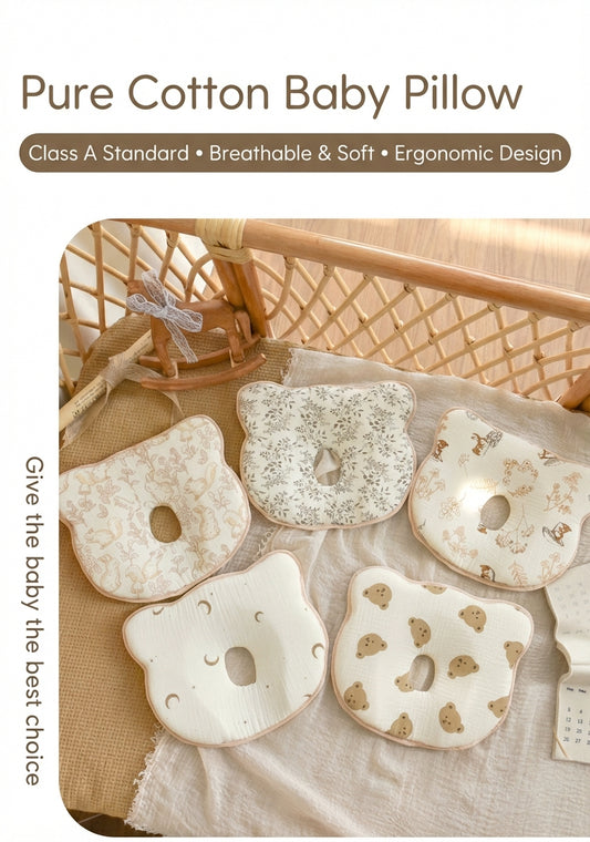 Cloud-Soft Ergonomic Baby Shaping Pillow | 100% Cotton & Silicone Support (0-12 Months)