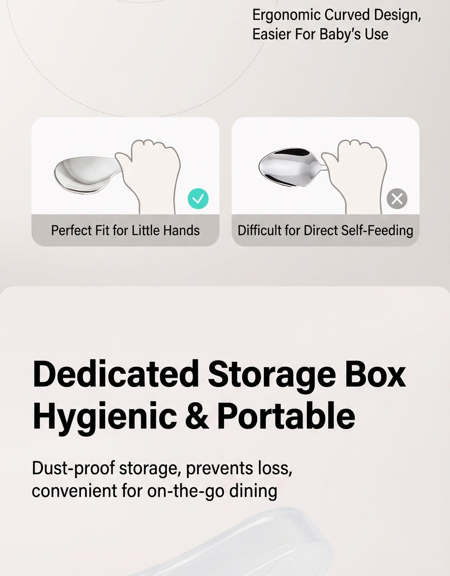 Taoqibaby™ Ergonomic Baby Spoon & Fork Set – 316L Stainless Steel Self-Feeding Training Utensils