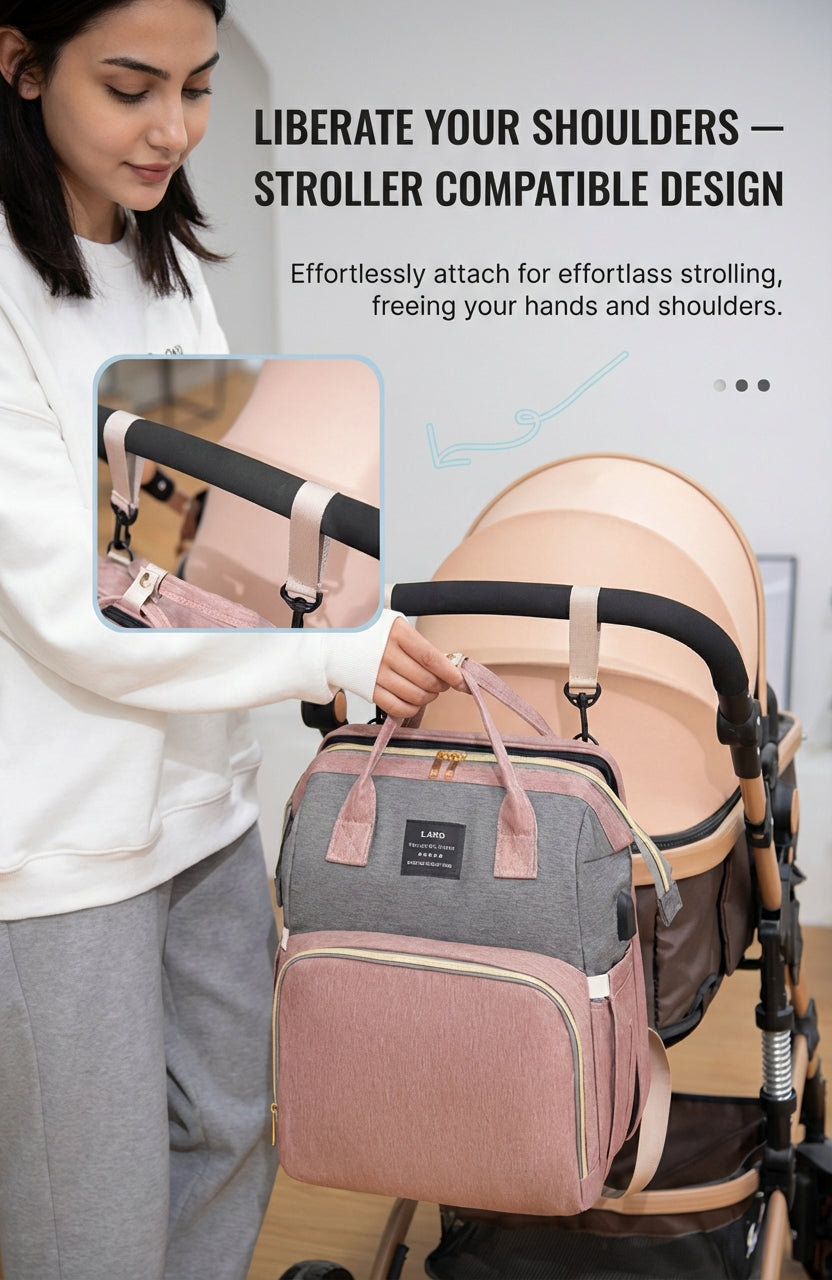 Reibbie French Newborn Baby Welcome Gift Box – Luxury Convertible Diaper Backpack & Portable Crib Set