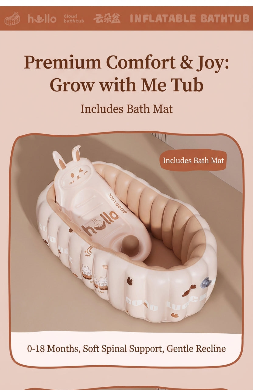 CloudBath™ Baby Inflatable Bathtub – Soft Support Bath Nest with Cushion & Drain Plug