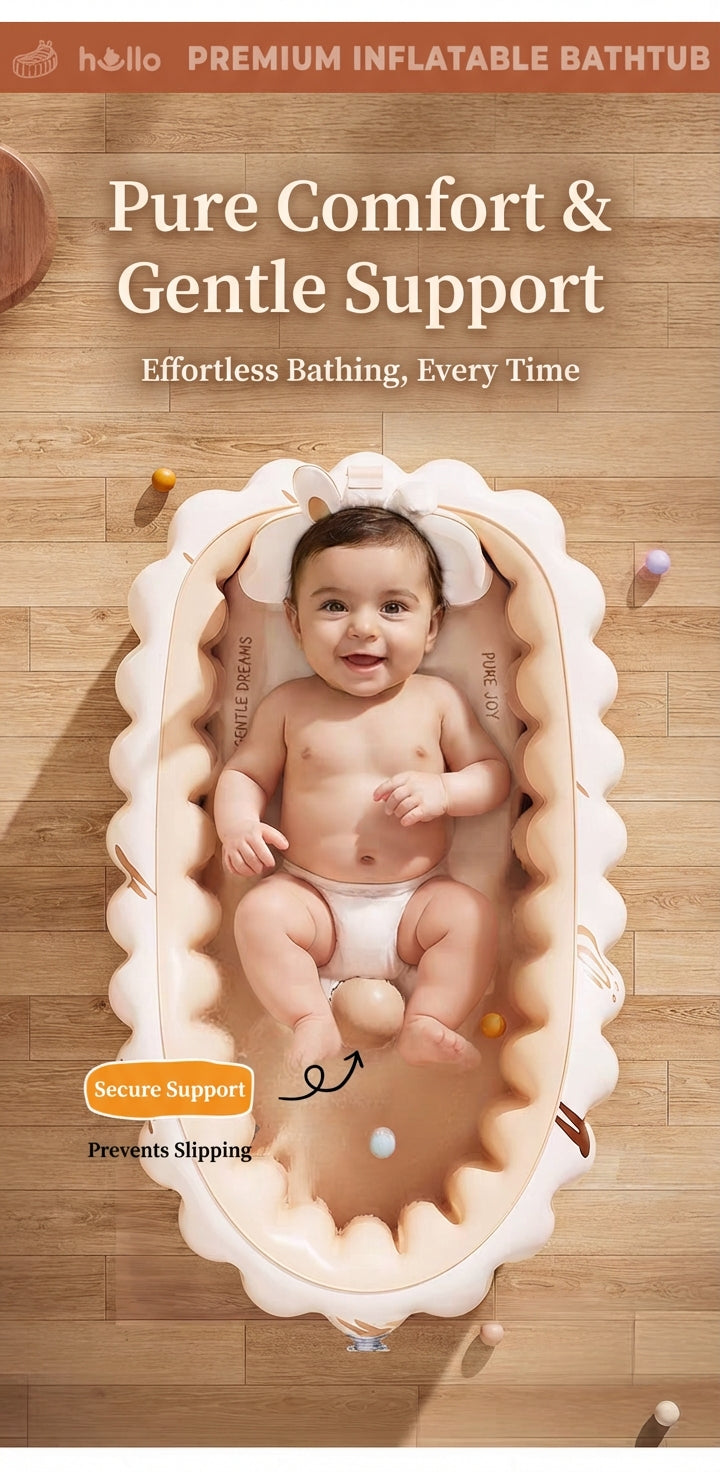 CloudBath™ Baby Inflatable Bathtub – Soft Support Bath Nest with Cushion & Drain Plug